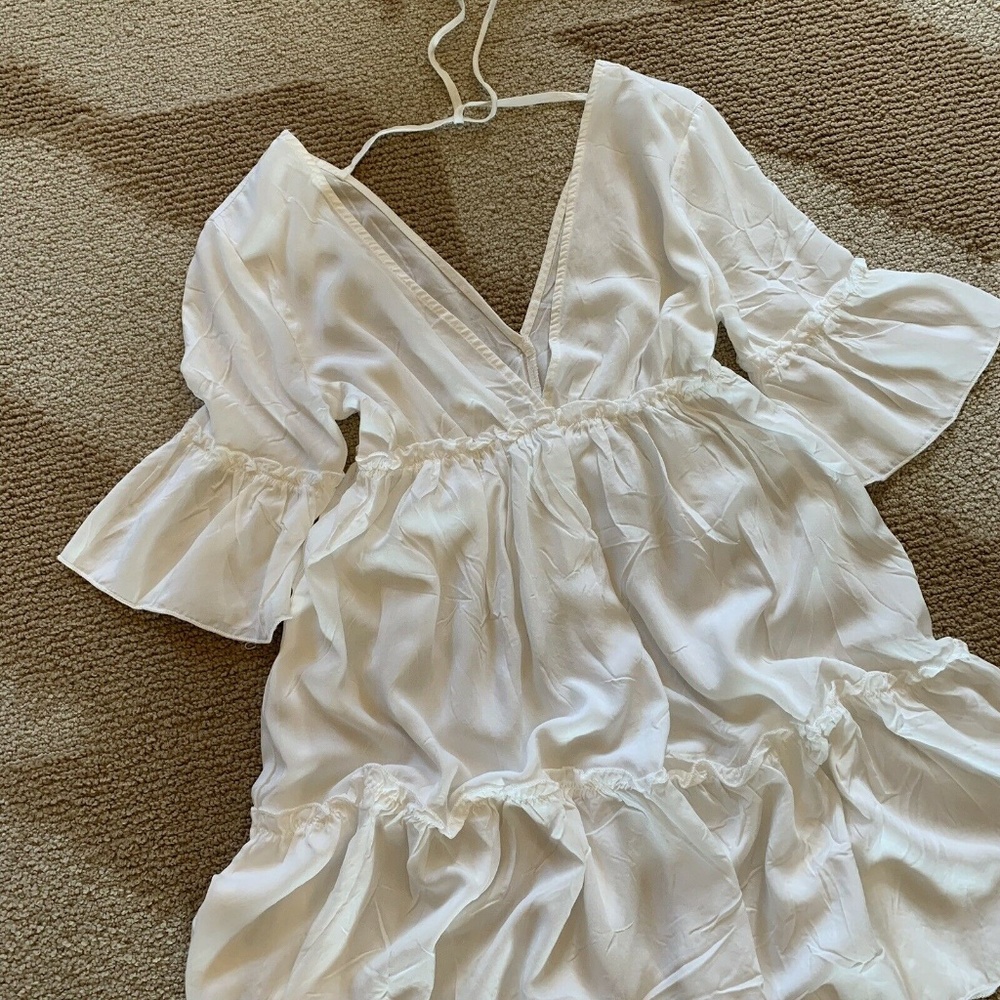 Bohemian White Cotton Tunic Mini Beach Dress - Picture 3 of 7